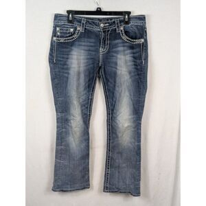 Miss Me Signature Boot Mid-Rise Jeans Blue Embroidered Women's Size 31